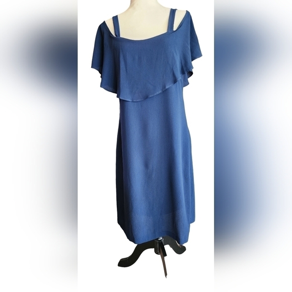 Signature Robbie Bee Cold Shoulder Midi Dress Women's 6 Navy Blue - Picture 4 of 13